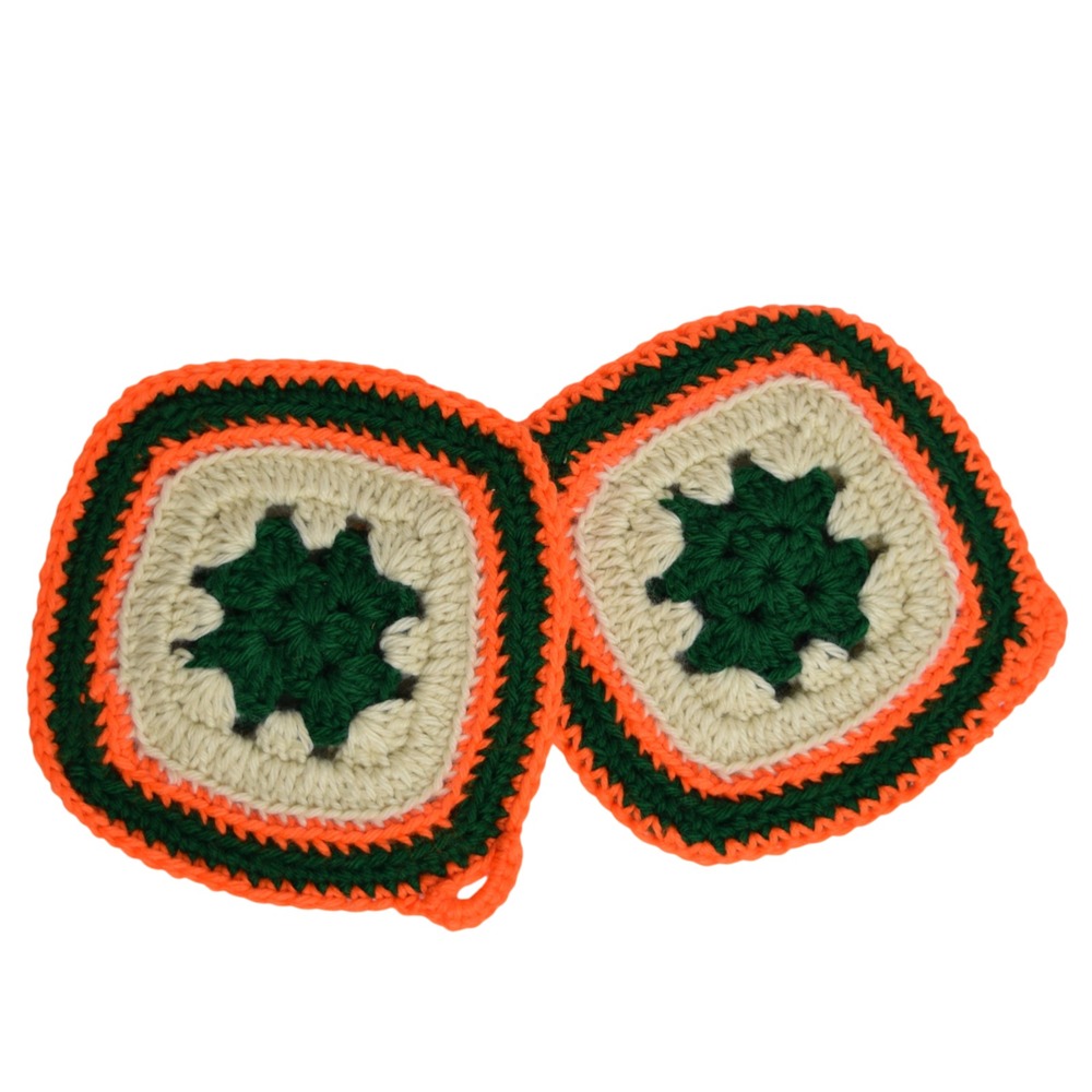 Halloween Fall Crochet Potholders Vtg 70s Starburst Granny Square Retro Hot Pads